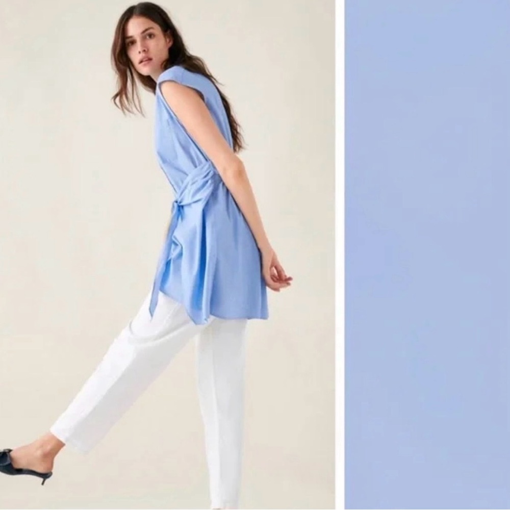 ZARA Knotted Tie Front Sleeveless Shirt Dress Tunic Light Blue Size XS - Picture 5 of 14